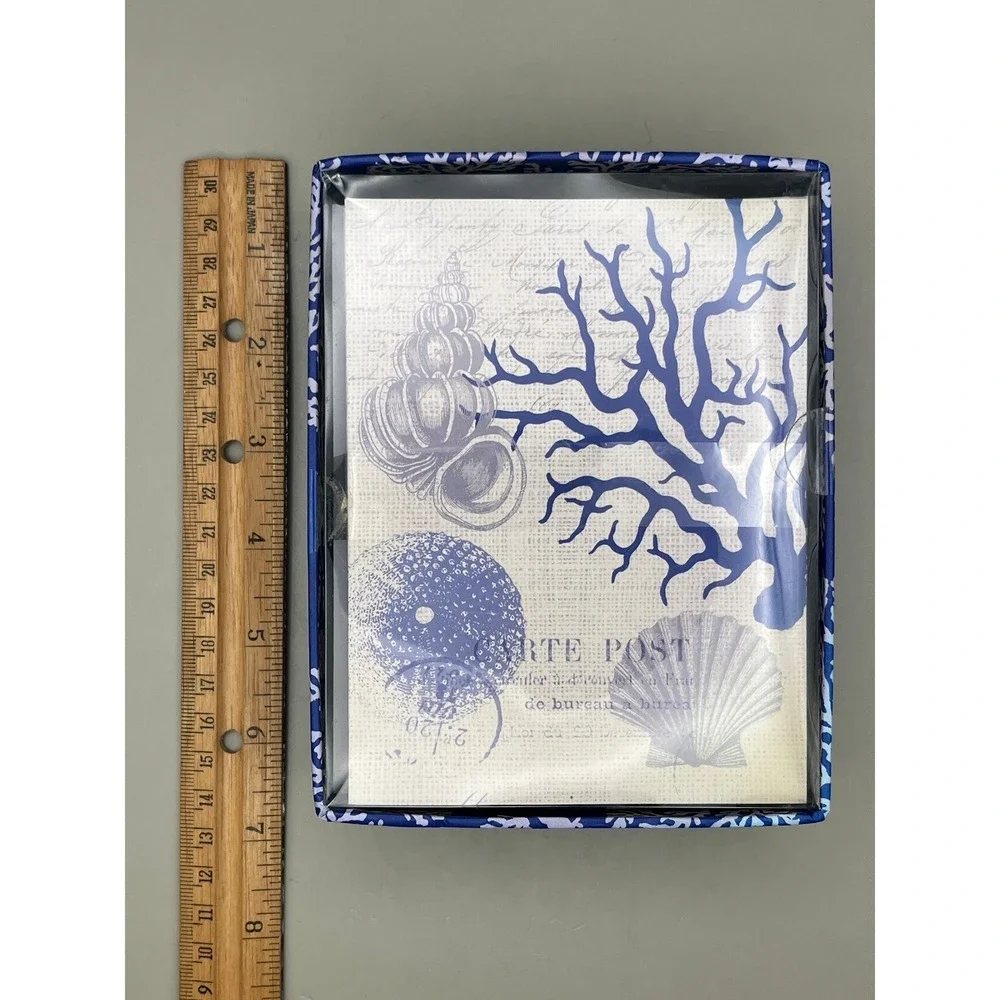 Abbington Park Paula Scaletta Coastal Note Card Set 12 Blue Coral Sea Shells NIB